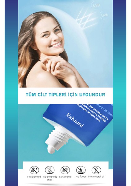 Korean Saf Collagen ve Niasinamid Içeren Nemlendirici ve Aydınlatıcı SPF50+ Pa+++ Laser Güneş Kremi