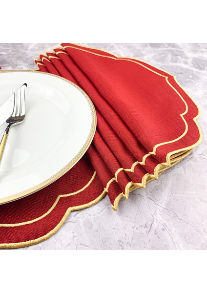 Bordo Renkli Gold Çift Sargı Nakışlı 6'lı Amerikan Servis fiyatları