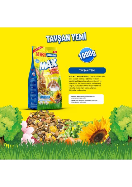 Kiki Excellent Kemirgen Max Menu Rabbits Tavşan Yemi 1000 Gr. KG302