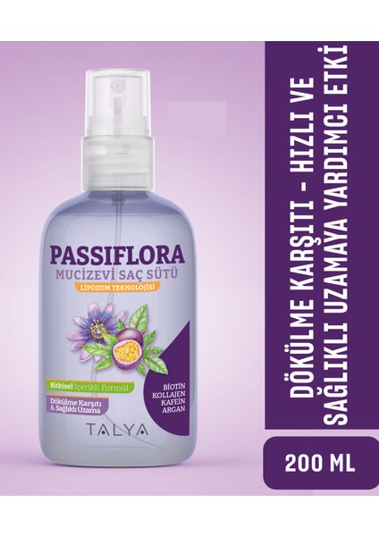 Passiflora Mucizevi Saç Sütü, Bitkisel İçerikli Formül, Lipozom Teknolojisi, Saç Uzatma Etkili Ve Dökülme Karsıtı, 200 ml