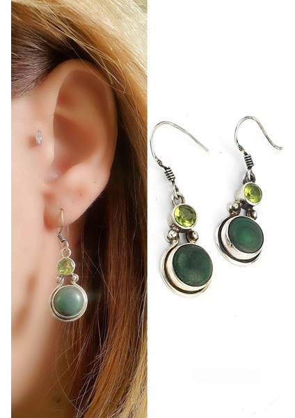 Peridot ve Malakit Taşlı 925AYAR Gümüş Tasarım El Işi Küpe