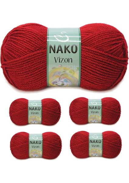 5 Adet Vizon Premium Akrilik El Örgü Ipi Yünü Renk NO:1175 Koyu Kırmızı