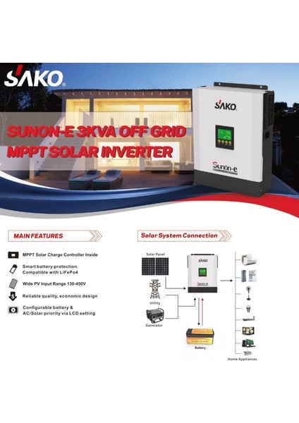 Sunon-E Tam Sinüs Mppt Akıllı Invertör 24V 2.4kw (450-500VDC) Tam Sinüs Mppt Akıllı Inverter