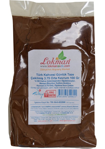 Türk Kahvesi Günlük Taze Çekilmiş 3.75 Orta Kavrum 100 gr Paket