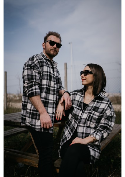 Oversize Siyah Beyaz Tek Cepli Kareli Oduncu Gömlek fiyatları