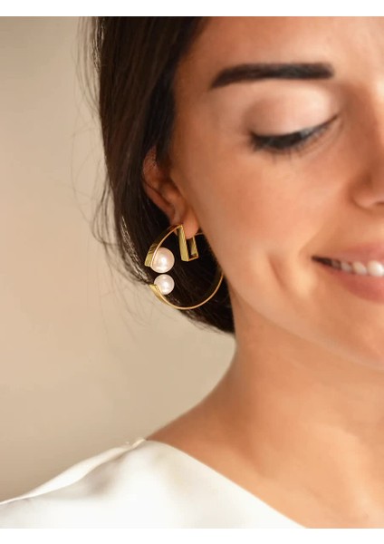 İncili Mimari Gold Küpe