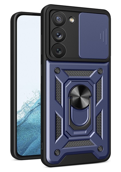 Casestreet Samsung Galaxy S23 Kılıf Case Sert Silikon Tank Aramid Sürgülü Vega Yüzüklü Lacivert