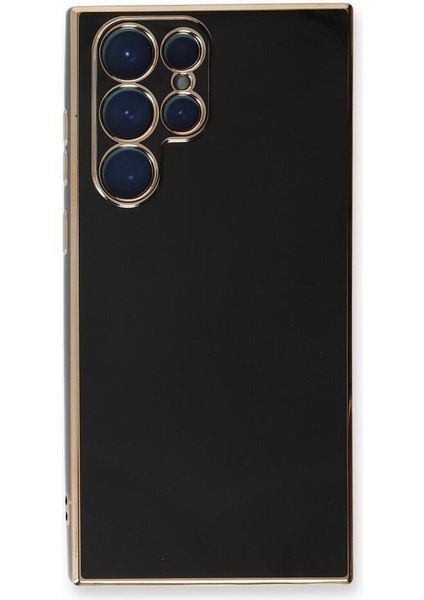 Casestreet Samsung Galaxy S23 Ultra Kılıf Case Bark Parlak Silikon Renkli Kenarları Rose Siyah