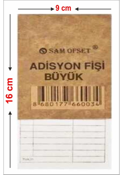 Sam Adisyon Fişi, Adisyon Defteri 9X16 cm Ölçülerinde (Büyük Boy) 100 Yapraklı Numaralı