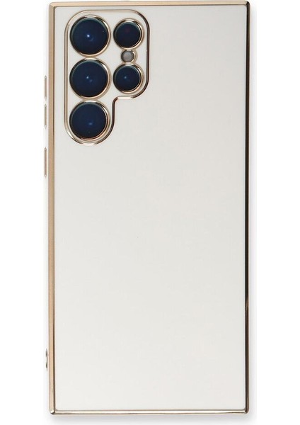 Casestreet Samsung Galaxy S23 Ultra Kılıf Case Bark Parlak Silikon Renkli Kenarları Rose Beyaz