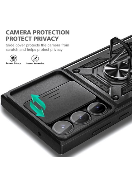 Samsung Galaxy S23 Ultra Kılıf Case Sert Silikon Tank Aramid Sürgülü Vega Yüzüklü Lacivert fiyatları