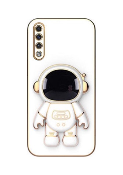 Samsung Galaxy A70 Kılıf Case Kamera Korumalı Astronot Desenli Standlı Silikon Beyaz