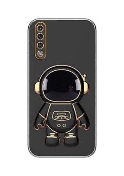 Samsung Galaxy A70 Kılıf Case Kamera Korumalı Astronot Desenli Standlı Silikon Siyah