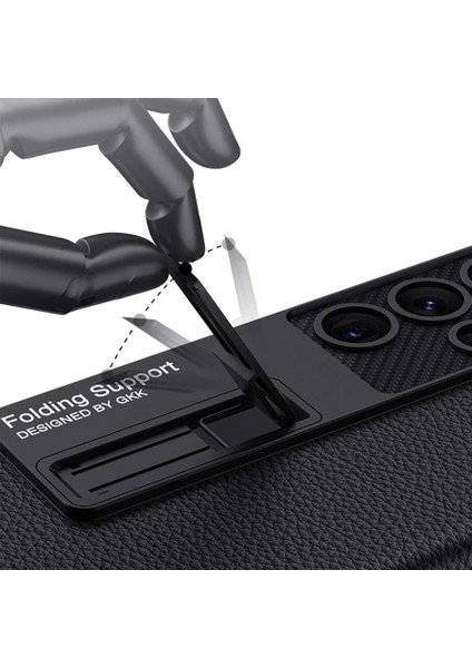Samsung Galaxy S23 Ultra Kılıf Case Kalemlikli Standlı Deri Görünüm Koyu Yeşil