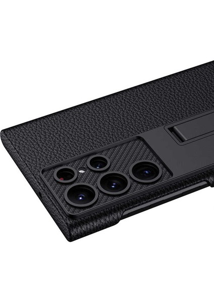 Samsung Galaxy S23 Ultra Kılıf Case Kalemlikli Standlı Deri Görünüm Koyu Yeşil