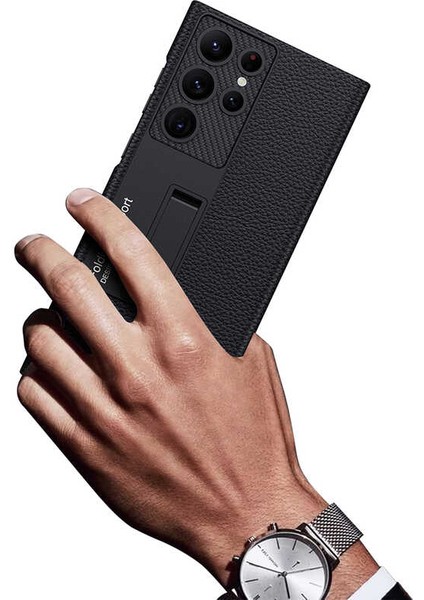 Samsung Galaxy S23 Ultra Kılıf Case Kalemlikli Standlı Deri Görünüm Koyu Yeşil