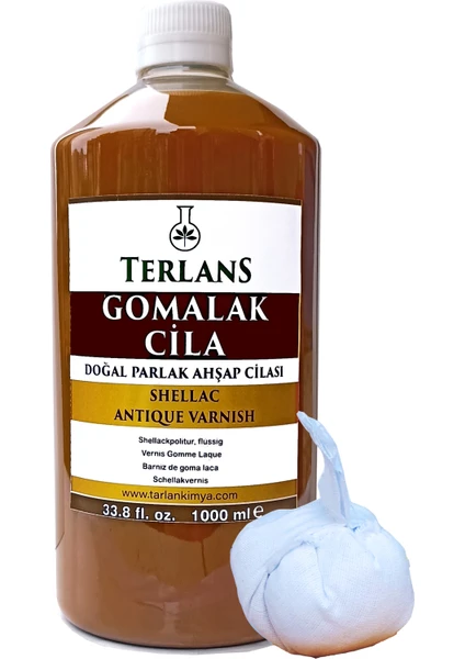 Terlans Doğal Ahşap Cilası Gomalak 1000 ml Shellac + Sürme Topu