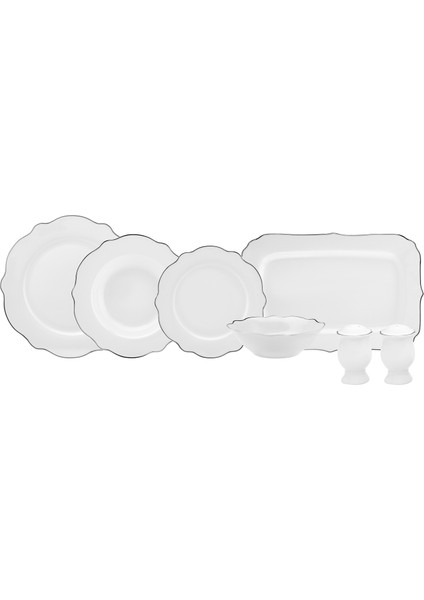 Daisy Platinium Wave Shape Kayık Tabaklı 27 Parça 6 Kişilik Porselen Yemek Takımı