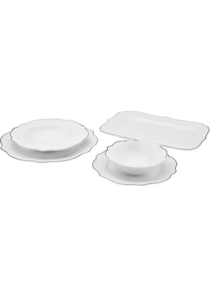 Daisy Platinium Wave Shape Kayık Tabaklı 27 Parça 6 Kişilik Porselen Yemek Takımı