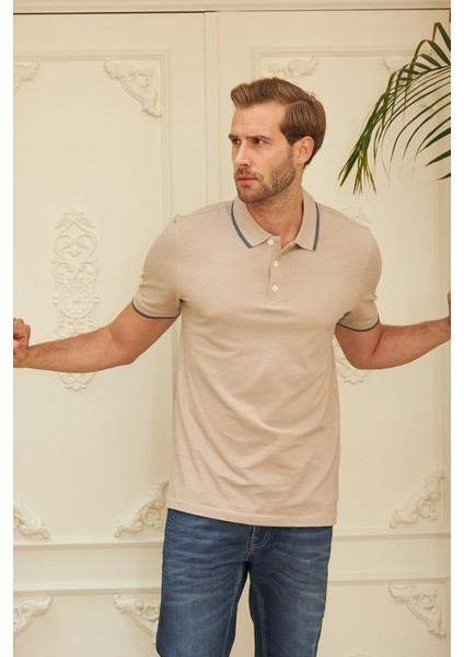 Erkek Slim Fit Düz Polo Yaka T-Shirt Bej fırsatları