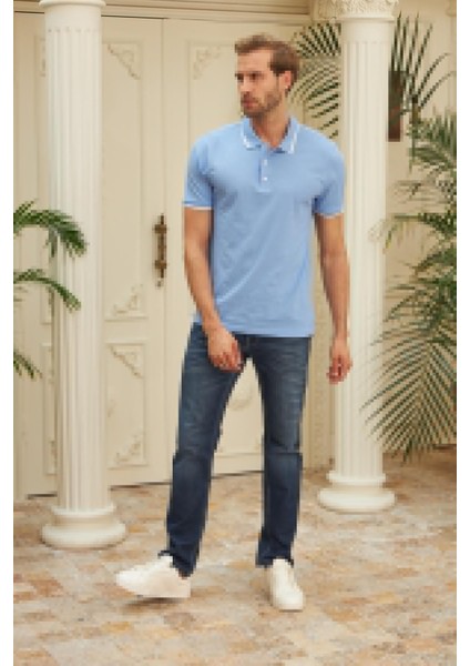 Erkek Slim Fit Düz Polo Yaka T-Shirt Mavi fiyatları