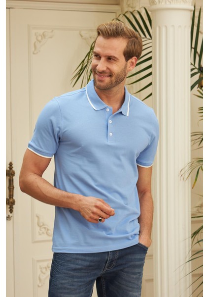 Erkek Slim Fit Düz Polo Yaka T-Shirt Mavi fırsatları