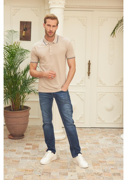 Erkek Slim Fit Düz Polo Yaka T-Shirt Bej indirimleri
