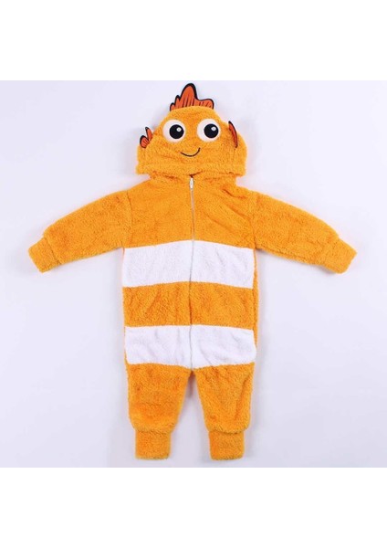 Unisex Polar Sarı Kapşonlu Balıklı Peluş Welsoft Tulum10
