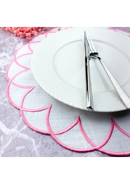 Pembe Renkli Modern Nakışlı Yuvarlak 2'li Amerikan Servis fiyatları
