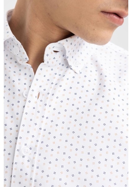 Modern Fit Baskılı Dokulu Uzun Kollu Pamuklu Gömlek Z8164AZ23SP