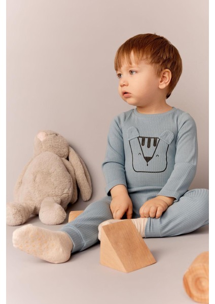 Erkek Bebek Organik Fitilli Kaşkorse 2'li Uzun Kollu Çıtçıtlı Body Z6934A223SP