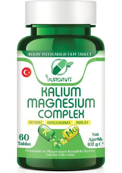 Kalium Magnesium Complex 60 Tablet Potasyum Magnezyum Sitrat Malat Bisglisinat Kompleks