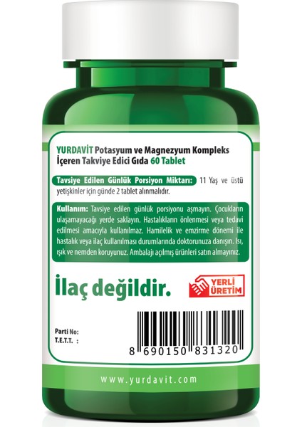 Kalium Magnesium Complex 60 Tablet Potasyum Magnezyum Sitrat Malat Bisglisinat Kompleks