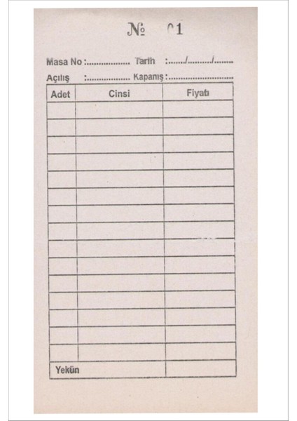 Sam Adisyon Fişi, Adisyon Defteri 7X15 cm Ölçülerinde (Küçük Boy) 100 Yapraklı Numaralı