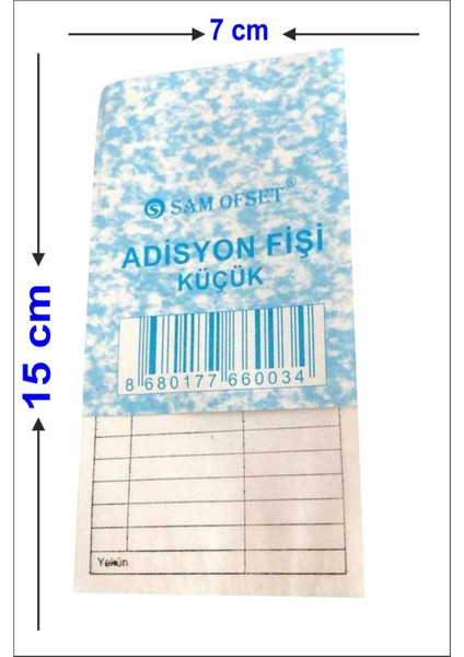 Sam Adisyon Fişi, Adisyon Defteri 7X15 cm Ölçülerinde (Küçük Boy) 100 Yapraklı Numaralı