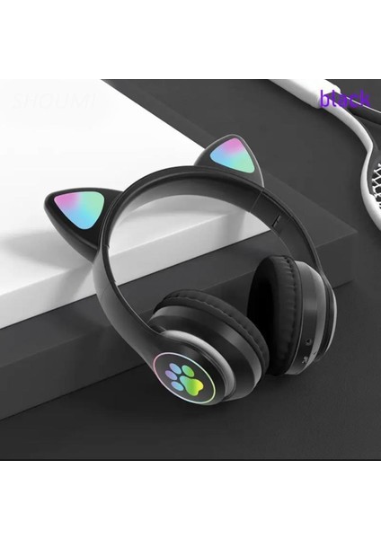 Kedi Kulak Rgb LED Işıklı Kablosuz Bluetooth Kulaklık Mikronlu Hafıza Kartı Girişli Kedi Kulaklık