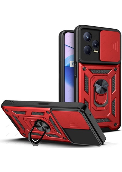 Xiaomi Redmi Note 12 Pro 2023 Uyumlu Kılıf Kamera Lens Korumalı Sürgülü Yüzüklü Armor Military Tank Zrıh Vega Sürgülü Standlı Slayt Kızaklı