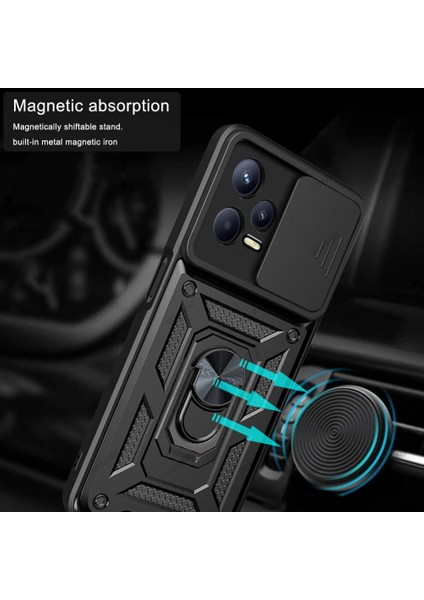 Xiaomi Redmi Note 12 Pro 2023 Uyumlu Kılıf Kamera Lens Korumalı Sürgülü Yüzüklü Armor Military Tank Zrıh Vega Sürgülü Standlı Slayt Kızaklı indirimleri