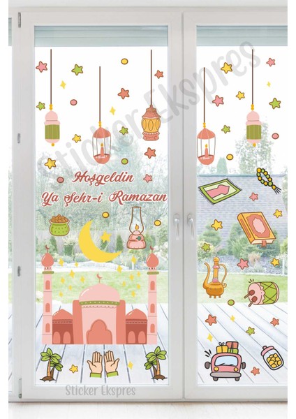 Ramazan Coşkusu Cami ve Ramazan Figürleri Cam Duvar Kapı Sticker Seti fiyatları