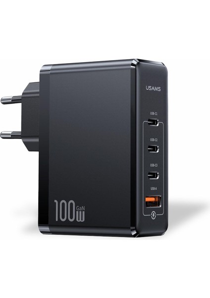 Usams US-CC163 T50 100W Qc+Pd 4 Port (3type-C+1usb) Gan Hızlı Şarj Başlığı-Siyah