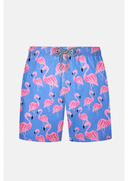845 Erkek Mavi Pembe Desenli Deniz Şortu