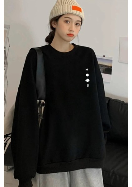 Moon Baskılı Oversize Sweatshirt10