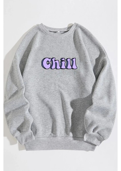 Kadın Chill Baskılı Oversize Sweatshirt10