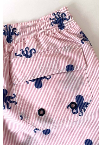 845 Erkek Pembe Desenli Deniz Şortu
