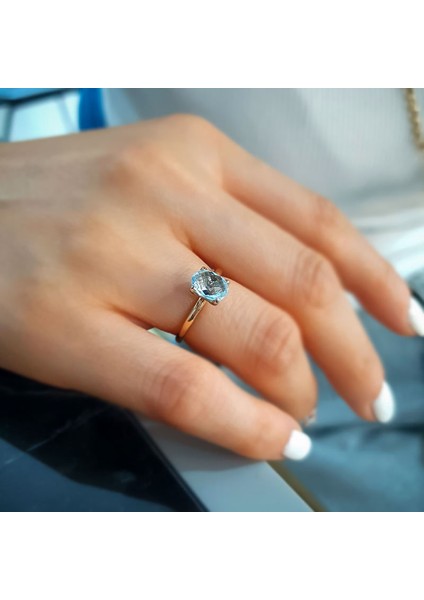 14K Altın Mavi Topaz Taşlı Yüzük modelleri