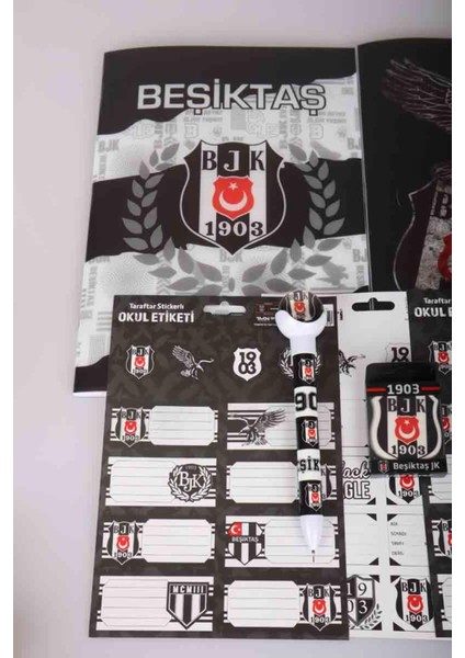 Lisanslı  Okul Seti Top Başlıklı Uçlu Kalem,2 Adet Defter, 24'Lü Okul Etiketi Ve Logo Silgi