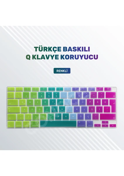 Furenfa Macbook Air 2020 13 Inc M1 A2337 / A2179 Uyumlu Türkçe Q Klavye Slim Şeffaf Klavye Koruyucu Kılıf