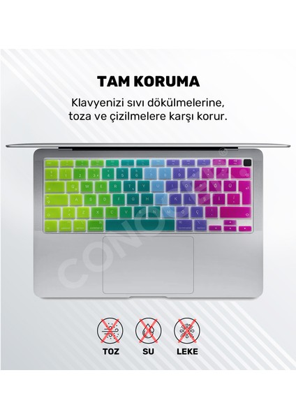 Furenfa Macbook Air 2020 13 Inc M1 A2337 / A2179 Uyumlu Türkçe Q Klavye Slim Şeffaf Klavye Koruyucu Kılıf