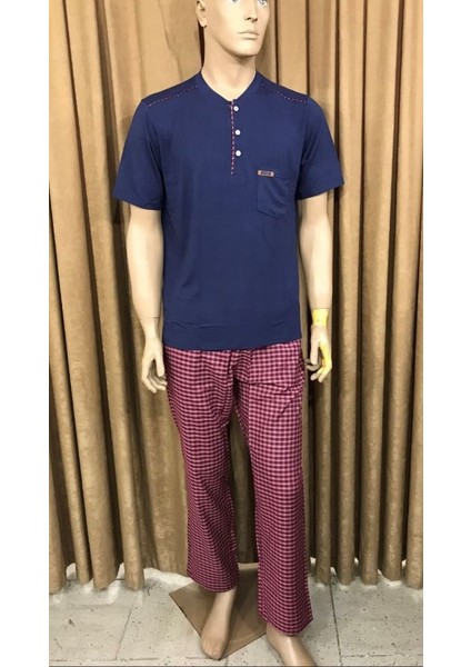 Erkek Kısa Kol Pijama TAKIMI-901-LACIVERT-BORDO