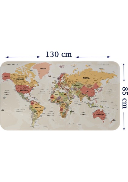Doğaltercih Türkçe Eğitici Ülke ve Başkent Okyanus Detaylı Atlası Dekoratif Dünya Haritası Duvar Sticker 3837XL